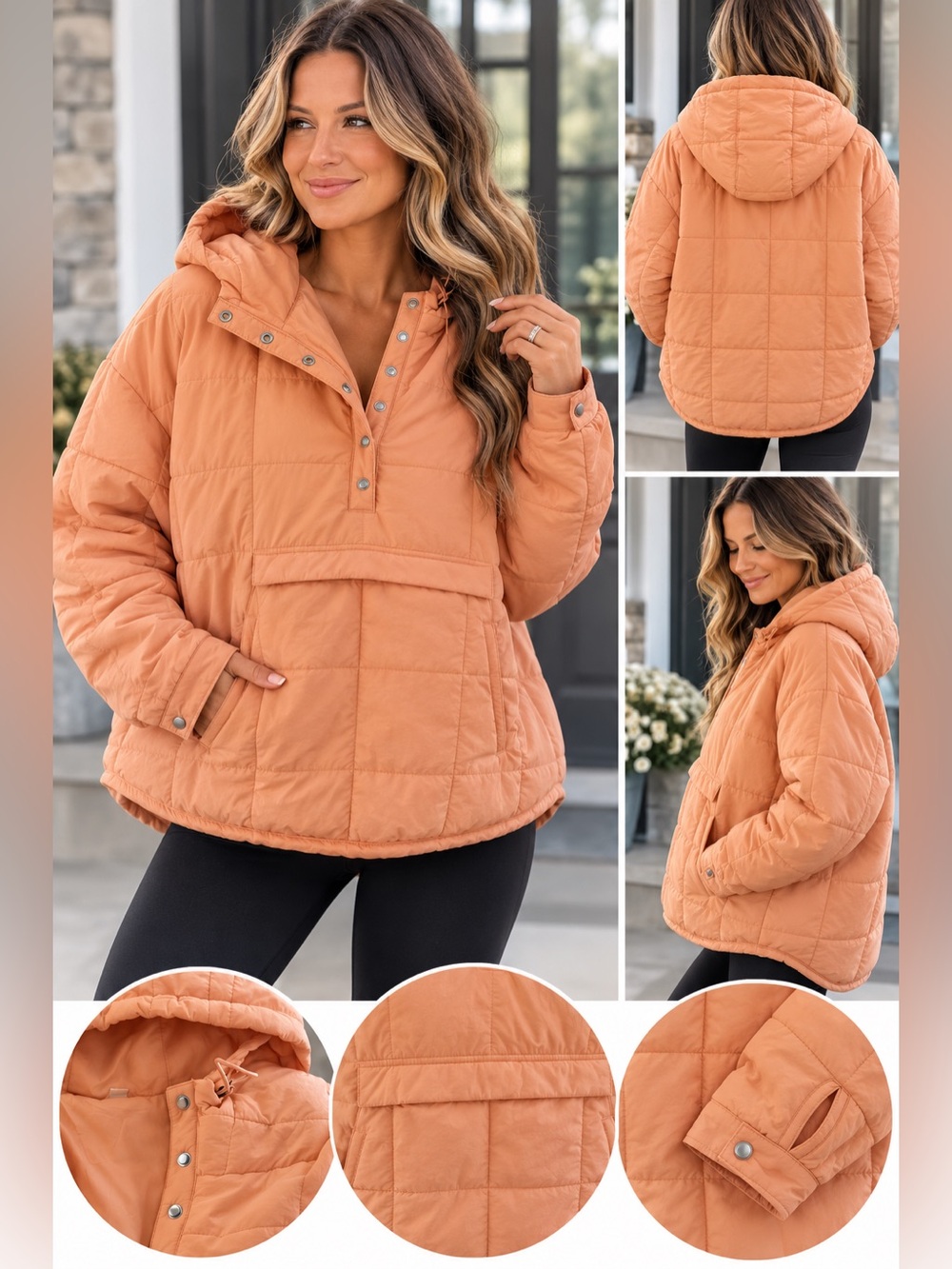 Women's Lightweight Hooded Puffer Jacket - Peach